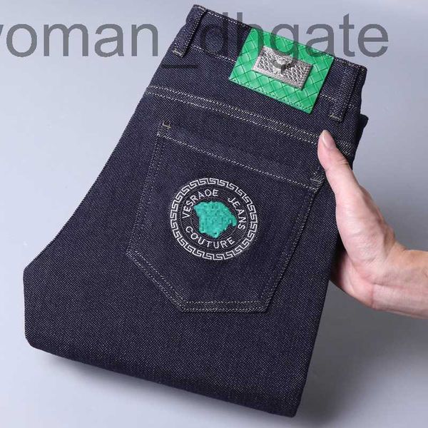 

men's jeans designer original color embroidered jeans men's korean version trend versatile slim straight pants hy02, Blue