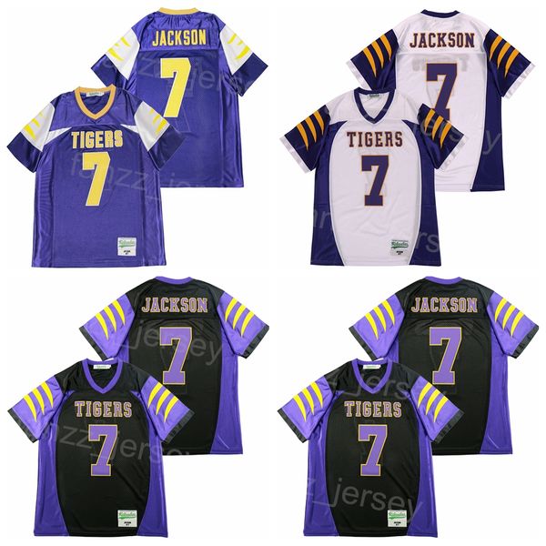 

football high school 7 lamar jackson jersey boynton beach tigers team color black purple white all stitched breathable pure cotton college m