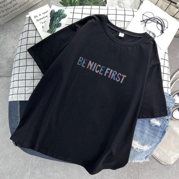 

t-shirt plus size t shirt women 6xl 150kg o neck short sleeve summer letter tshirts cotton femme tees tshirt women, Black