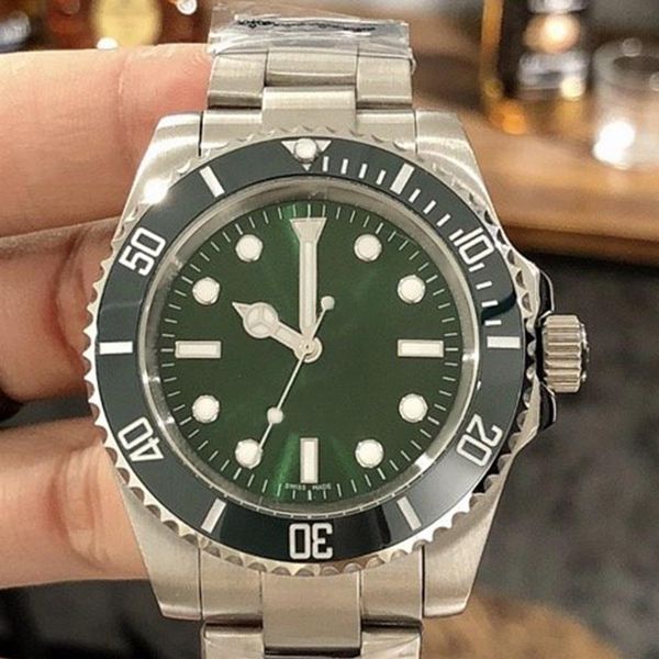 

mens watches men automatic movement 114060 no date watch ceramic bezel black green 40 mm relojes steel strap sports w3232, Slivery;brown