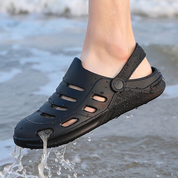 

sandals 3545 mens mules clogs summer eva flat heel solid soft sole light couple casual beach slippers male garden shoes hw21 230421, Black