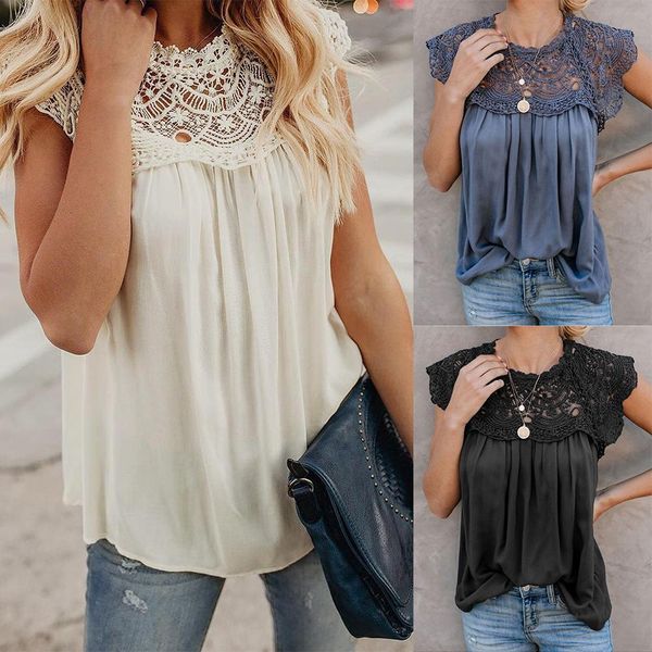 

tanks summer style women's sleeveless lace chiffon vest solid color lace urban casual loose large size clothing white blouse top, Black;white
