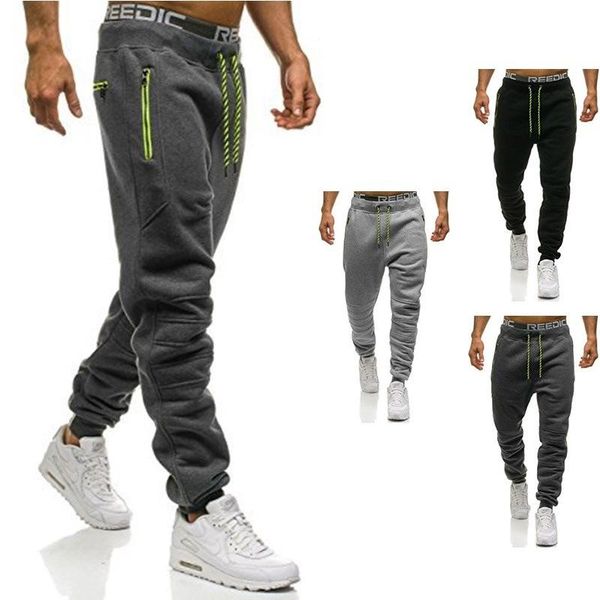 

pants autumn winter men's casual trousers men new solid color zipper pocket stitching sweatpants slim jogger oversized men's pants, Black