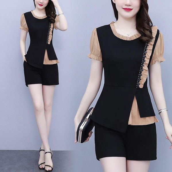 

dress women's sweat suits highend clothes summer 2022 new fashion thin splicing irregular crop and shorts pleated two piece set, White