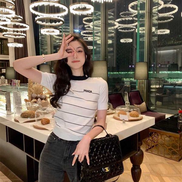 

family summer new fashion shoulder rhinestone button decoration temperament gentle versatile knitted short sleeves, White;black