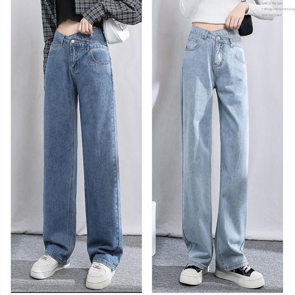 

jeans summer womans jeans high waist wide leg denim trouser baggy irregular chic design ladies blue casual vintage straight jean pants