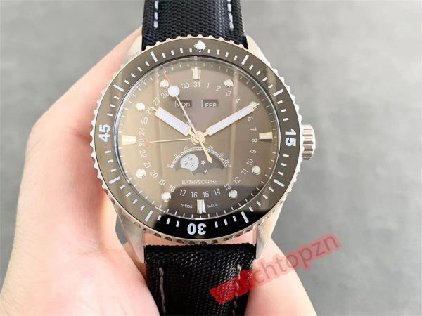 

2023 tw 5054-1110-b52a wrist watch diameter 43mm equipped with 6654.p automatic mechanical movement week display date month year lunar phase, Slivery;brown