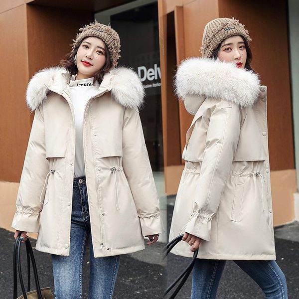 

leather women winter hooded coat with big fur collar waterproof warm long puffer jacket outwear qualited parka 2022 spring autumn winter, Black