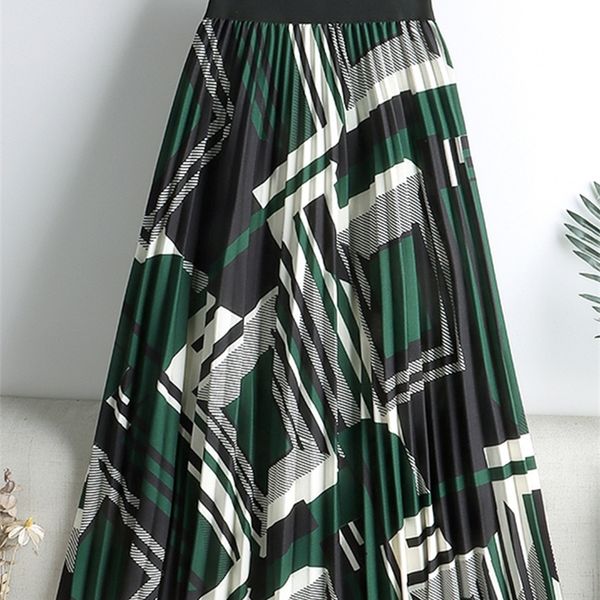 

skirts surmiitro trend spring summer women korean fashion geometric aesthetic high waist midi long pleated a line skirt female 230422, Black