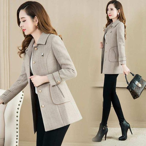 

fur woolen coat women's midlength autumn and winter new fashion clothing thickened middleaged female jacket, Black