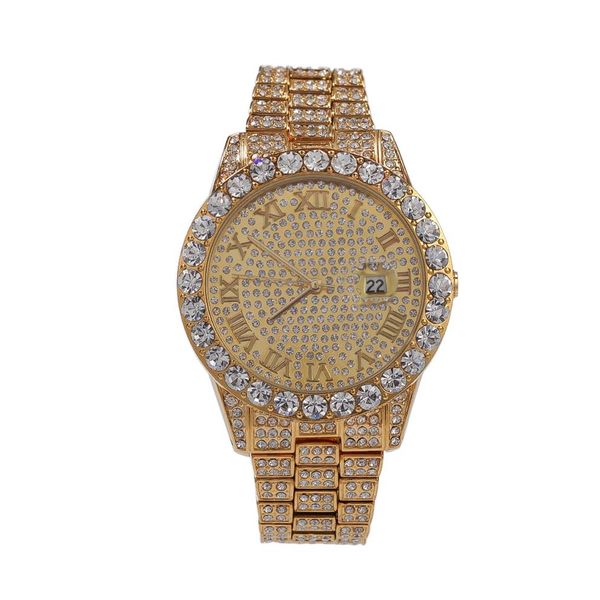 

rap watches hip hop punk fashion watches mens high grade full drill waterproof quartz watch342w, Slivery;brown