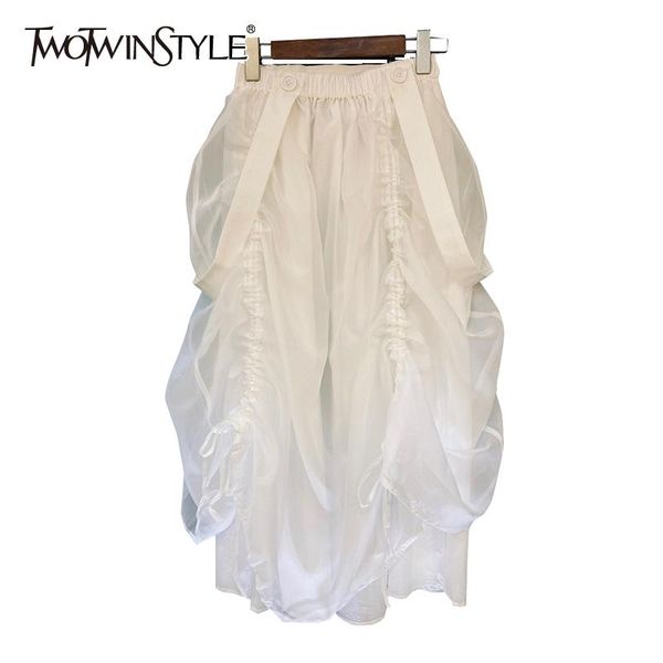 

dresses twotwinstyle black ruched drawstring skirt for women high waist irregular casual skirts female fashion new clothing 2021, White;black