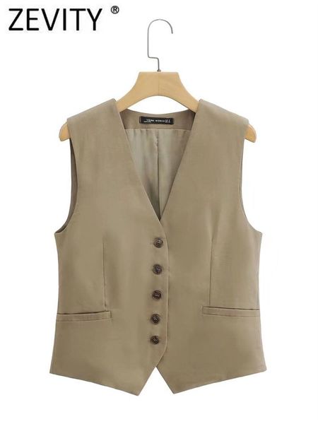

jackets zevity women fashion v neck sleeveless single breasted linen vest jacket office ladies casual slim waistcoat ct1642, Black;brown