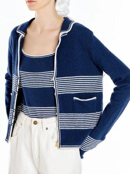 

tanks women new striped knit cardigan camisole lapel ladies casual coat camis, Black;white