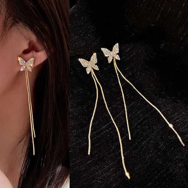 

charm fashion butterfly earrings for women 2021 trend golden long tassel drop stud earring ear rings gift for girl female jewelry aa230421