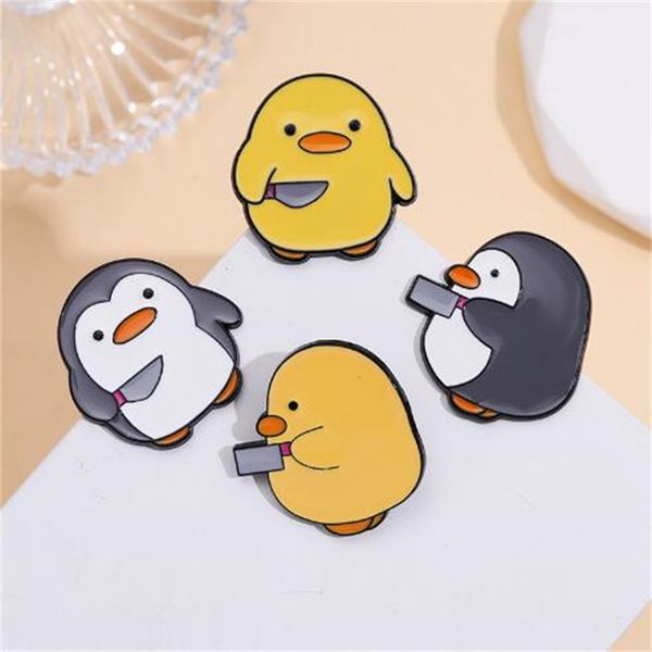 

new creative little yellow duck alloy brooch, penguin metal enamel brooch, cartoon cute little animal holding knife shaped badge, jewelry ba, Gray