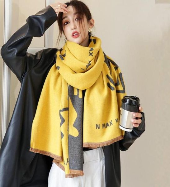 

scarves luxury winter cashmere scarf women thick blanket neckerchief shawls and wraps lovely hijab ladies long echarpe pashmina bu8331241, Blue;gray