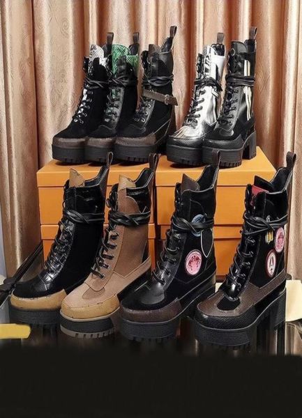 

women platform sand boots luxury brand designer 100 genuine leather thick sole ankle boot flamingo medal leopard print ladies win8421299, Black