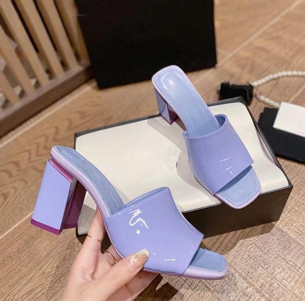 

classic 90s high heels slippers round letter designer womens patent leather and rubber high heel sandals flip flops loafers luxury1188681, Black