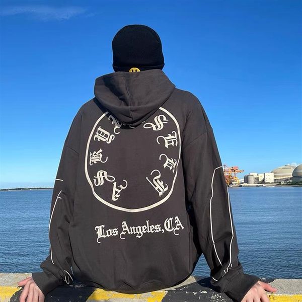 

2022 hoodie autumn winter high street old washed letter print men's women's loose sports hoodies2501, Black;brown