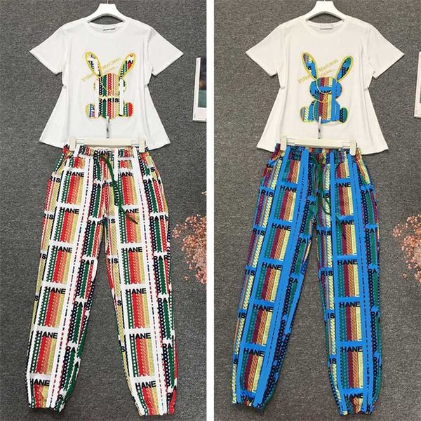 

26% off clothing designer quality leisure pure cotton sports for women new two piece set european fashion trend, White