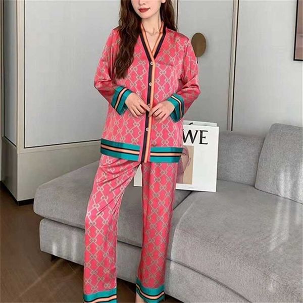 

30% off tiktok v-neck pink gujia female ice silk luxury long sleeve pants pajamas home clothes