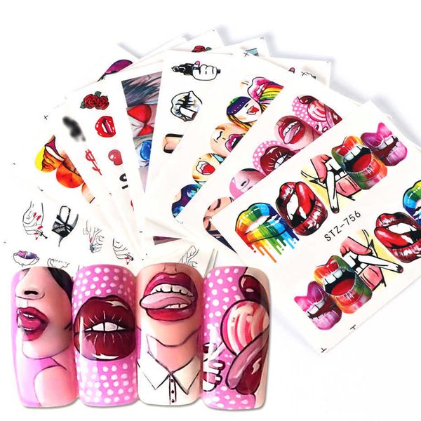 

stickers decals 1 conjunto de decalques do prego transferncia de gua adesivos lbios lngua maquiagem meninas sliders decorao manicure envolve, Black