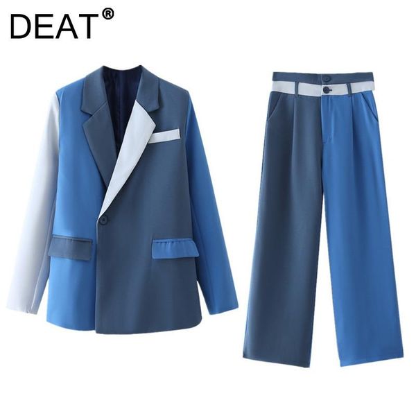 

pants deat 2022 fashion new autumn single button blazer + straightleg pants contrast color casual twopiece sets women 13v1890, White