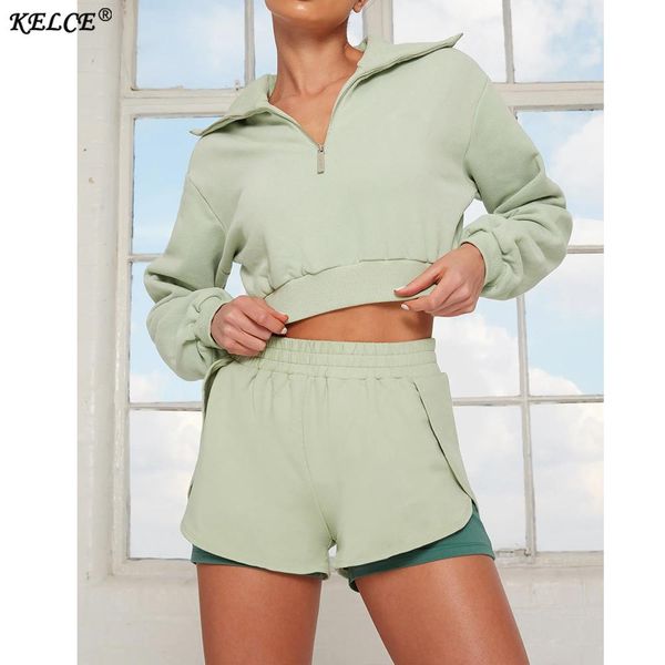 

dress kelce women's tracksuit autumn winter womens shorts two peice sets fashion sweater solid color long sleeve sports shorts suit, White