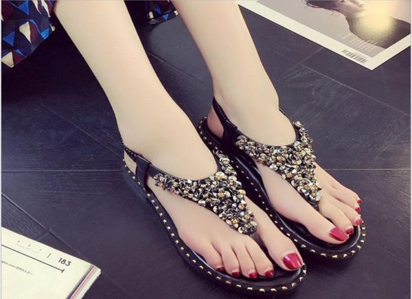 

ssummer beach fashion women039s t sandals women designer brand bohemian diamond slippers woman flats flip flops ankle 5502341, Black