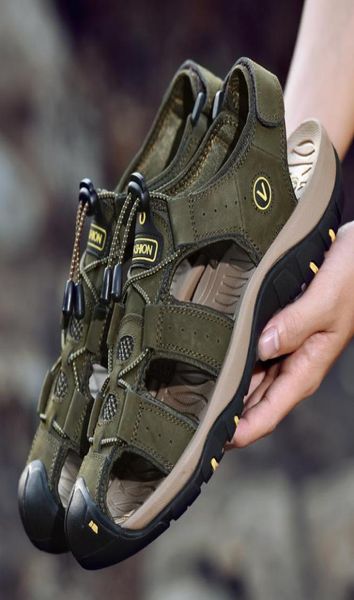 

classic mens sandals 2021 male shoes genuine leather summer men shoes beach sandals man fashion outdoor casual sneakers size 489965848, Black