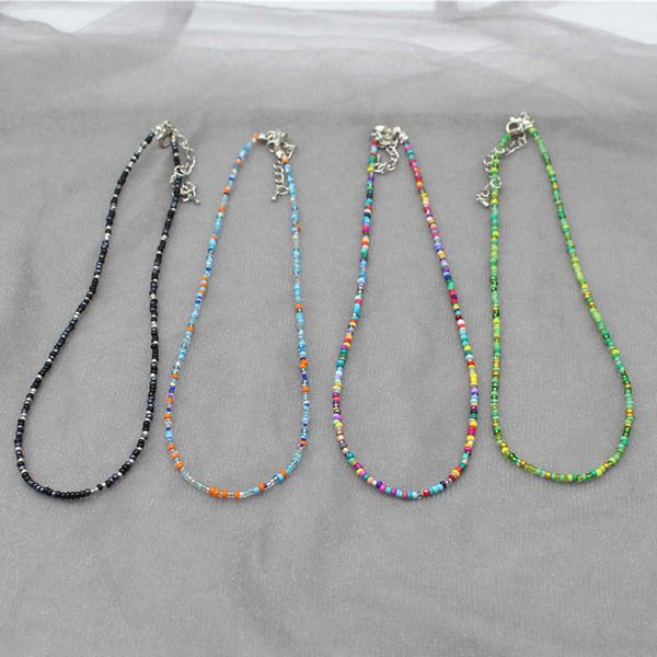 

pendant necklaces simple seed beads strand choker necklace women string collar charm colorful handmade bohemia collier femme jewelry gift w0, Silver