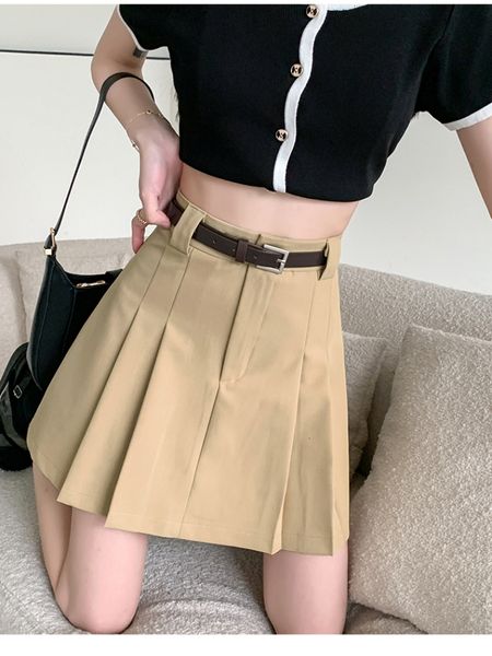 

skirts jmprs retro high waist a-line pleated skirt with belt summer preppy style mini skirt women black y2k short pant skirt 230422