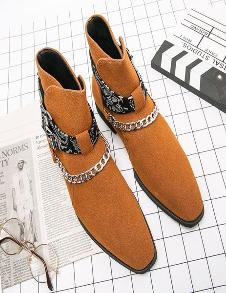

british ankle boots men shoes classic faux suede square toe print belt buckle chain comfortable fashion business casual party ad172508205, Black