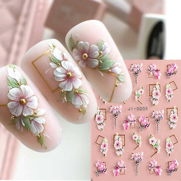 

stickers decals 5d nail stickers flowers geometric lines decor acrylic embossed sliders gold frame nail decals cherry blossom manicure glji5, Black