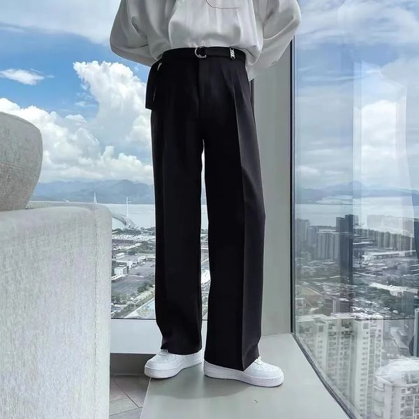 

2022 men's clothing belt design blank wide leg men's suit trousers trousers pants, Black