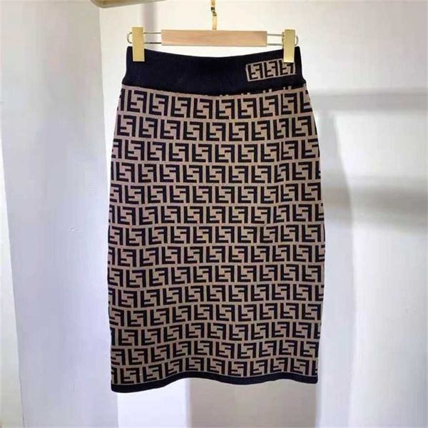 

34% off european vintage letter knitted half waist slim fit elastic wrap hip mid skirt women's dress, Black