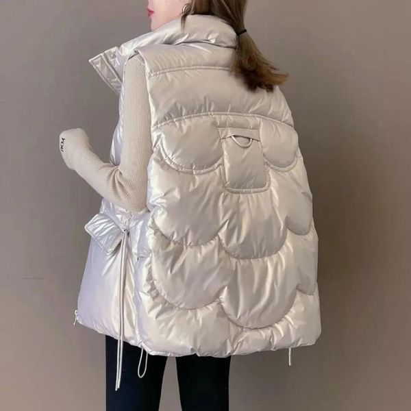 

vests 2022 new down cotton vest jacket women's autumn winter short stand collar outerwear sleeveless warm female casual waistcoat, Black;white