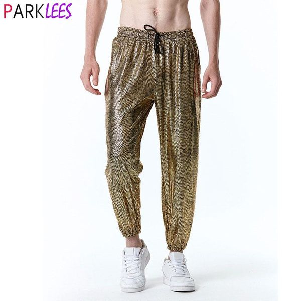 

pants mens gold metallic snake pattern jogger sweatpants 70s disco dance harem pants men shiny trousers halloween party prom costume, Black