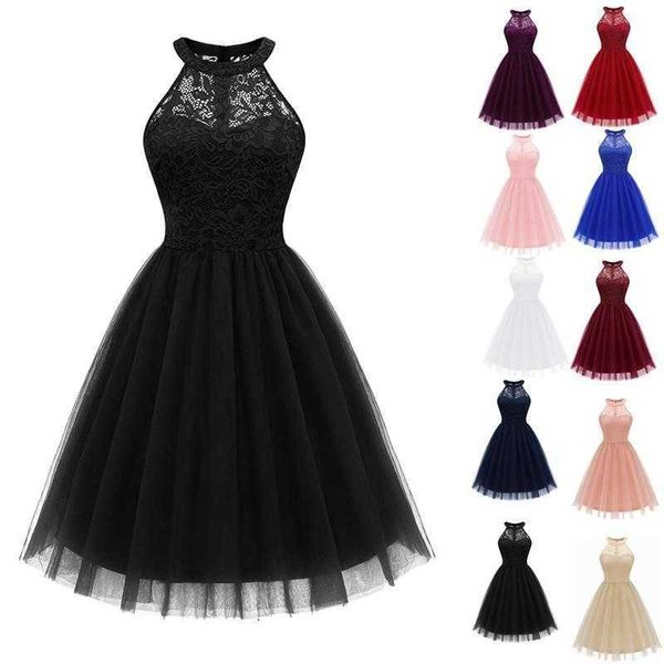 

spring and summer dress lace mesh stitching sleeveless evening, Black;gray