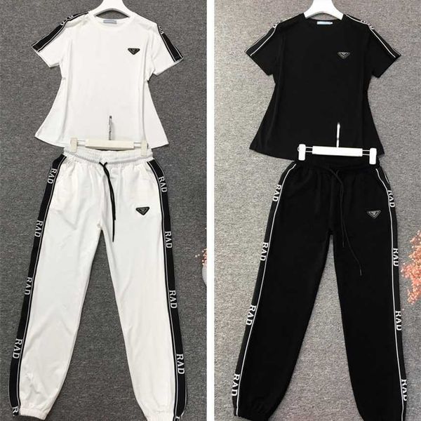 

30% off summer new leisure pure cotton sports women's two piece set european large size fashion, White