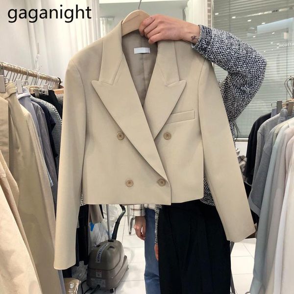 

pants gaganight women blazers 2021 autumn and winter new korean chic fashion temperament thin long sleeved double breasted short suit, White