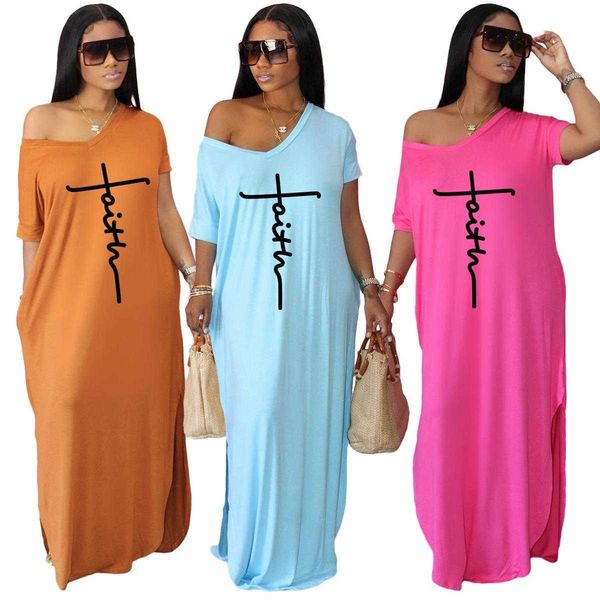 

womens summer letters printed v neck maxi dresses loose long dress, Black;gray