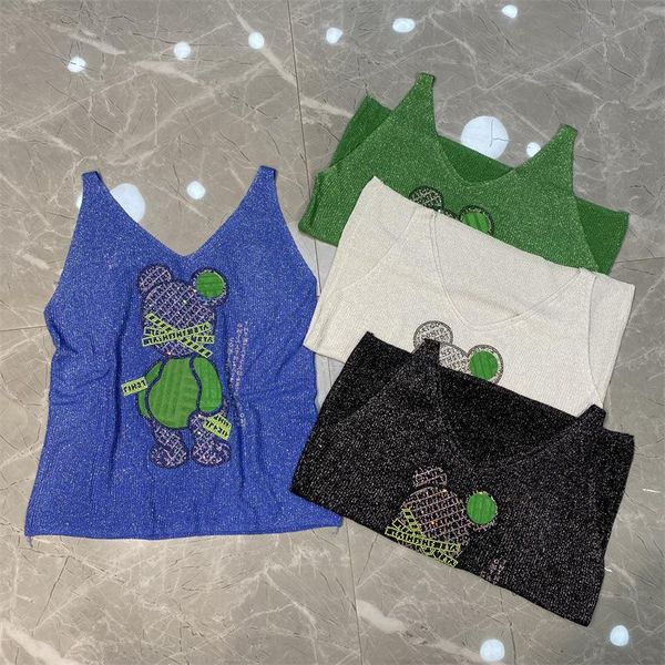 

tanks 4colors pattern sequins summer camis women slim stretchy tanks v collar sleeveless knitting tees, Black;white