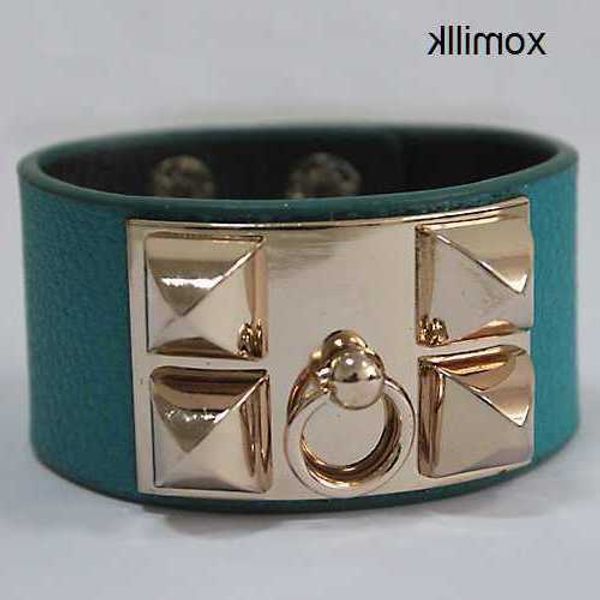 

hermm elegant jade bangle bracelet fan jiepai personalized metal buckle exaggerated texture rivet punk style leather ultra wide bracelet zn5, Black