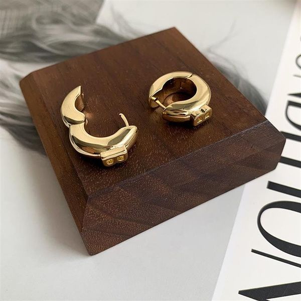 

hoop & huggie trendy double decker protruding letter b metal earrings small chunky simple earring women fashion party jewelryhoop284z, Golden;silver
