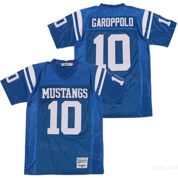 

football high school meadows mustangs jerseys 10 jimmy garroppolo pure cotton moive hiphop college pullover breathable embroidery team blue, Black