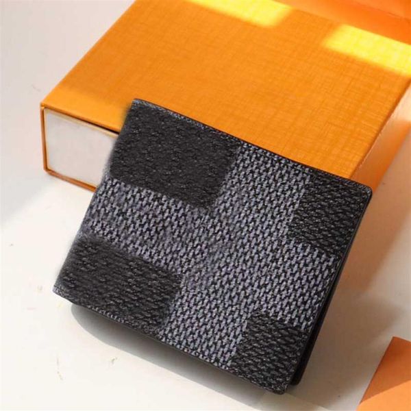 

2022 new men designer wallets paris plaid style women purse canvas multiple short wallet fashion genuine leather bag l220p, Red;black