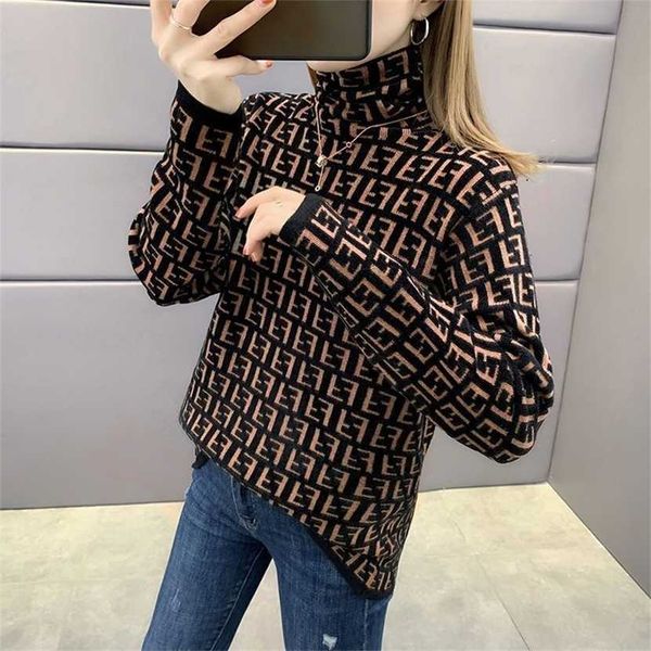 

26% off clothing designer quality autumn and winter stacked collar net red letter mother jacquard pullover sweater foreign style slim fit kn, White;black