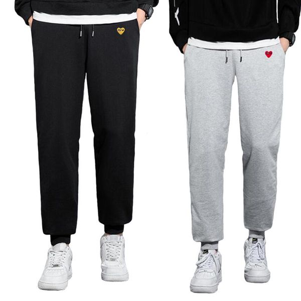 

pants men women casual trousers cotton heart letter embroidery thin elastic drawstring long loose spring autumn solid pant, Black